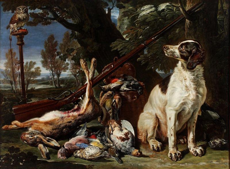 David de Coninck The hunter's trophy with a dog and an owl Germany oil painting art